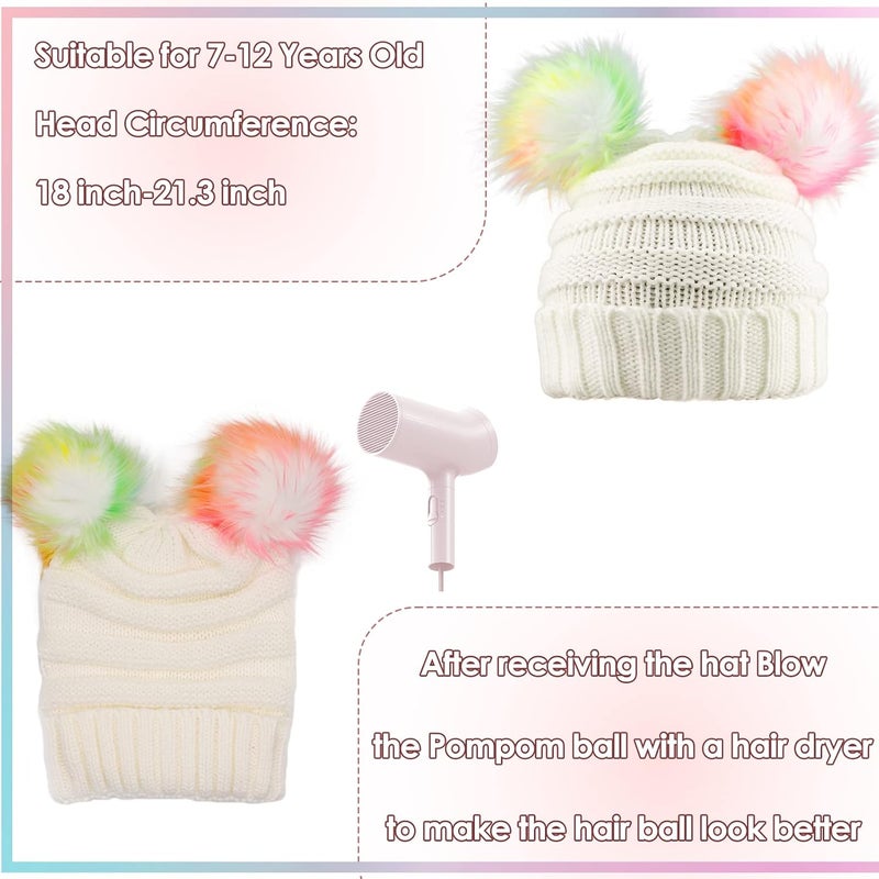 ACTLATI Kids Winter Knitted Beanie Hat Colorful Pompom Ears Ski Hat for Boy Girl(Ages 7-12) - Image 4